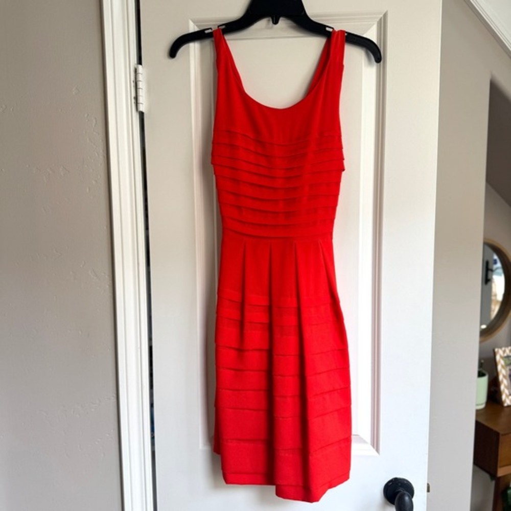 Anthropologie Petite Eva Franco‎ Orange Cross Back Pleated Dress 6P